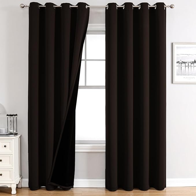 ChrisDowa 100% Blackout Curtains 120 inch Long for Bedroom with Black Liner, 2 Thick Layers Total Blackout Thermal Insulated Grommet Long Window Curtains 2 Panels Set (Brown, 52 x 120 Inch)