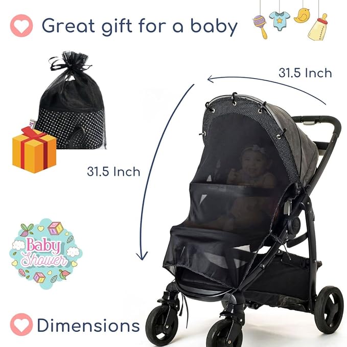 Stroller Sun Shade - Universal UV Protection Cover for Strollers Sunshade with See Through, Clip-On Sun Blocker, Sun Shield for Baby, Breathable Adjustable Fit, Full Coverage, X-Large