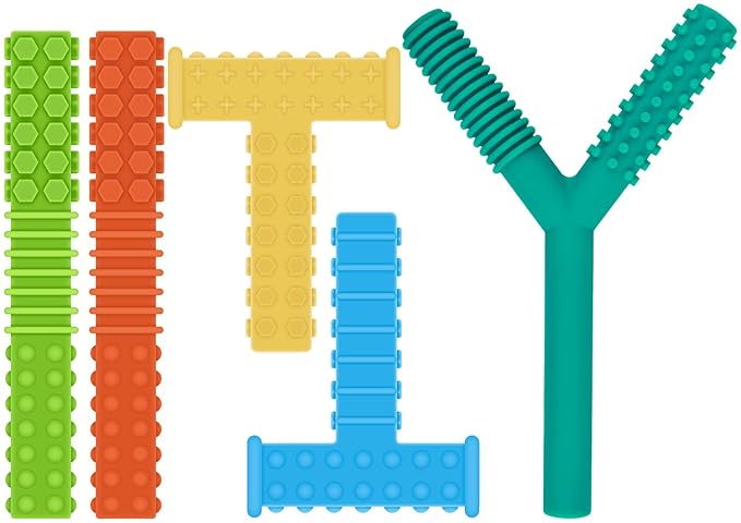 ERKOON 5 Pack Sensory Chew Toys for Autistic Children, Silicone Chewy Tubes Teething Tubes for Autism, ADHD, SPD, Chewies with Special Needs, Oral Motor Chewy Tool for Sensory Kids