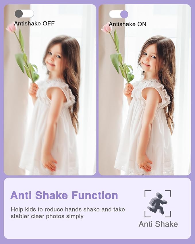 Digital Camera, Kids Camera FHD 1080P Point and Shoot Camera with 16X Zoom Anti Shake, Small Compact Camera for Teen Starter Children Kid Student Girl Boy(Purple)