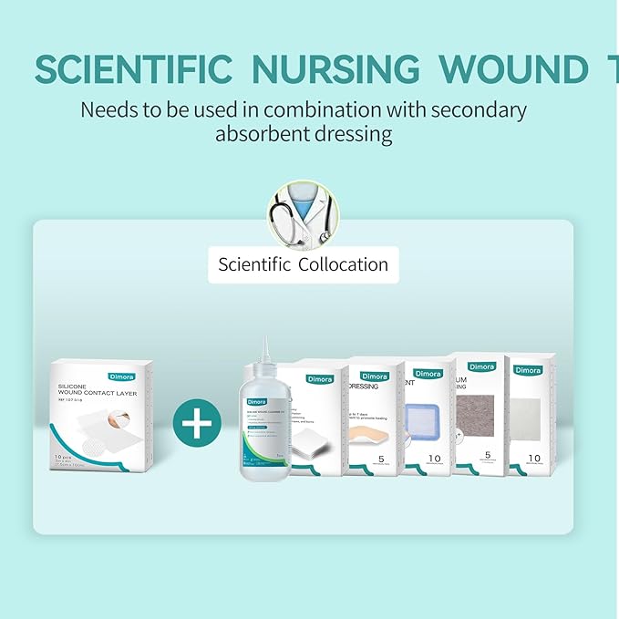 Dimora Silicone Wound Contact Layer, Non-adhering Dressing, Transparent Wound Dressing Pads, 3in x 4in (7.5cm x 10cm), 10 pcs