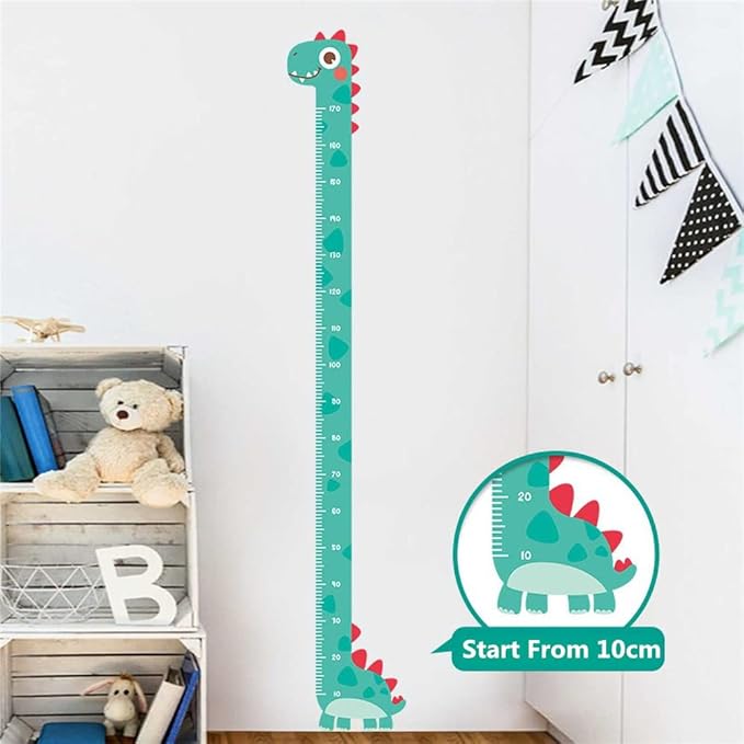 Green Dinosaur Vinyl Self-Adhesive Growth Chart Decal for Kids Room Bedroom Nursery Wall Decor StickerRemovable Baby Height Measure Mural 10cm to 170cm