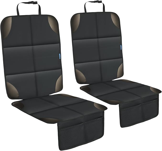 Car Seat Protector for Child Carseat, 2 Pack Protect Car Seats Cover for Baby with Thickest Padding and Non-Slip Padded Backing Mesh Pockets Kids Pets Car Back Seat Protectors(Darkgrey)