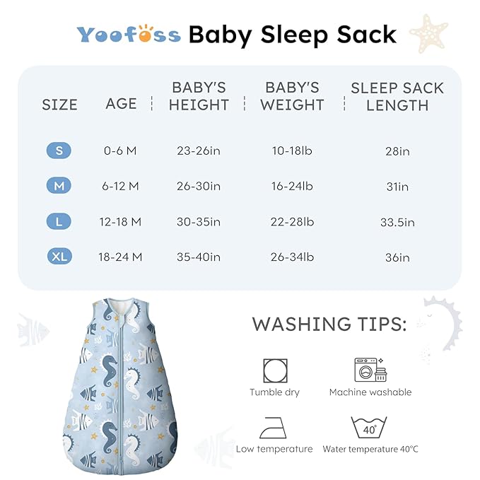 Yoofoss Baby Sleep Sack 18-24 Months, TOG 2.5 Baby Wearable Blanket with 2-Way Zipper, 100% Organic Cotton Fabric Winter Newborn Sleeping Sack, Warm Soft Comfy