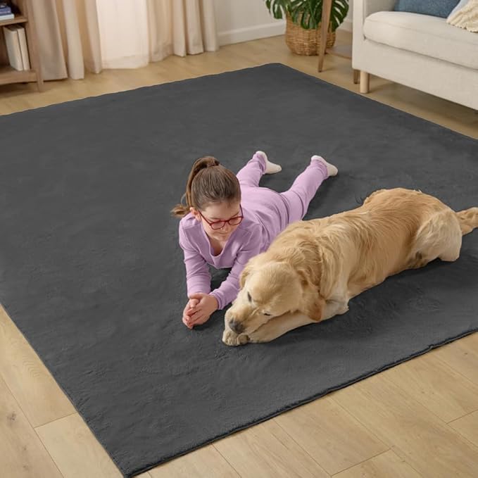 GORILLA GRIP Ultra Soft Washable Area Rug, 6x9, Stain and Slip Resistant Plush Thick Carpet for Bedroom Living Room, No Shed Floor Rugs Pet Friendly, Dorm Essentials, Kids Nursery Home Decor Dark Gray
