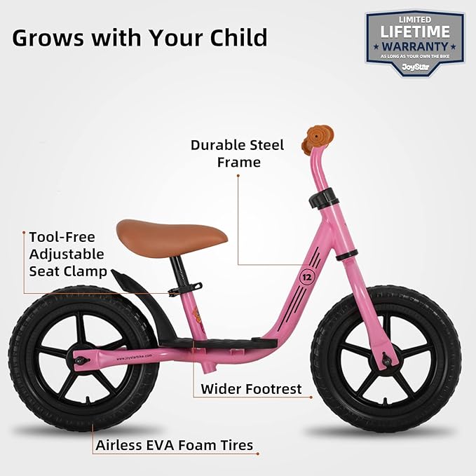 JOYSTAR 10"/12" Toddler Balance Bike for Girls & Boys, Ages 18 Months to 5 Years, Kids Push Bike with Footrest & Adjustable Seat Height, First Birthday Gifts for 2-5 Boys Girls