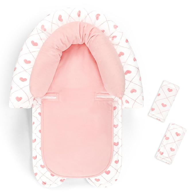 Infant Car Seat Insert, HNHUAMING Baby Car Seat Head & Body Support with 2 Strap Pads, Ultra Soft Newborn Preemie Carseat Insert Cushion for Girls Boys, Fits Car Seat, Stroller, Swing, Bouncer, Pink