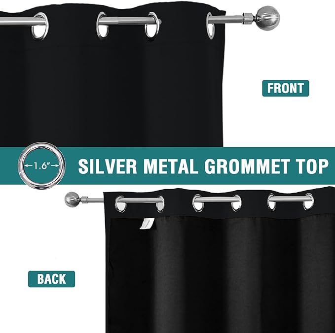 ChrisDowa 100% Blackout Curtains for Bedroom with Black Liner, 2 Thick Layers Total Blackout Thermal Insulated Grommet Window Curtains 2 Panels Set (Black, 52 x 45 Inch)