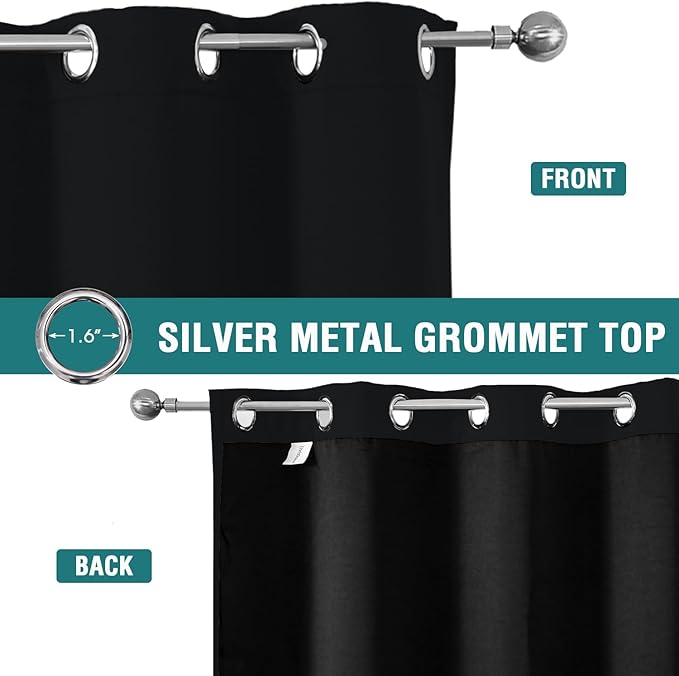 ChrisDowa 100% Blackout Curtains 108 inch Long for Bedroom with Black Liner, 2 Thick Layers Total Blackout Thermal Insulated Grommet Window Curtains 2 Panels Set (Black, 52 x 108 Inch)