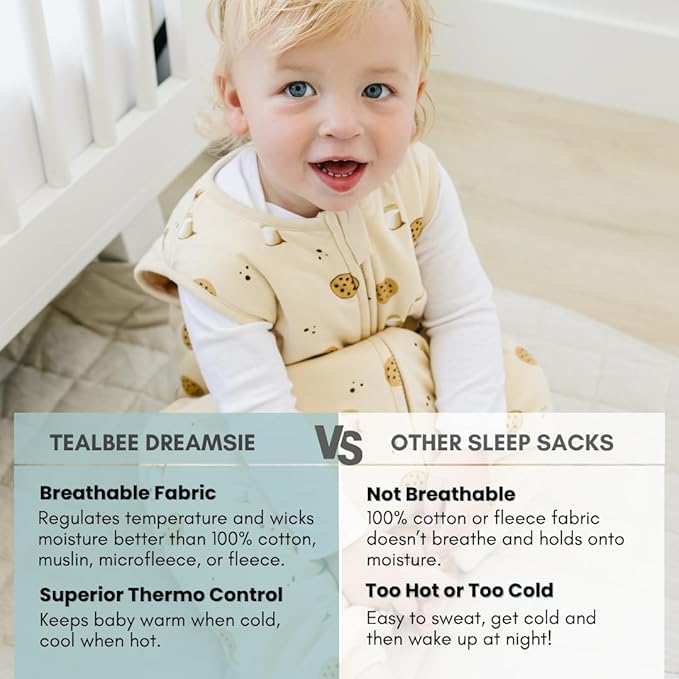 Tealbee Dreamsuit: Toddler Sleep Sack with Feet 3T 4T - 1.5 TOG Winter Baby Wearable Blanket for Walkers - Rayon made from Bamboo, Organic Cotton Sleep Bag - Cookies