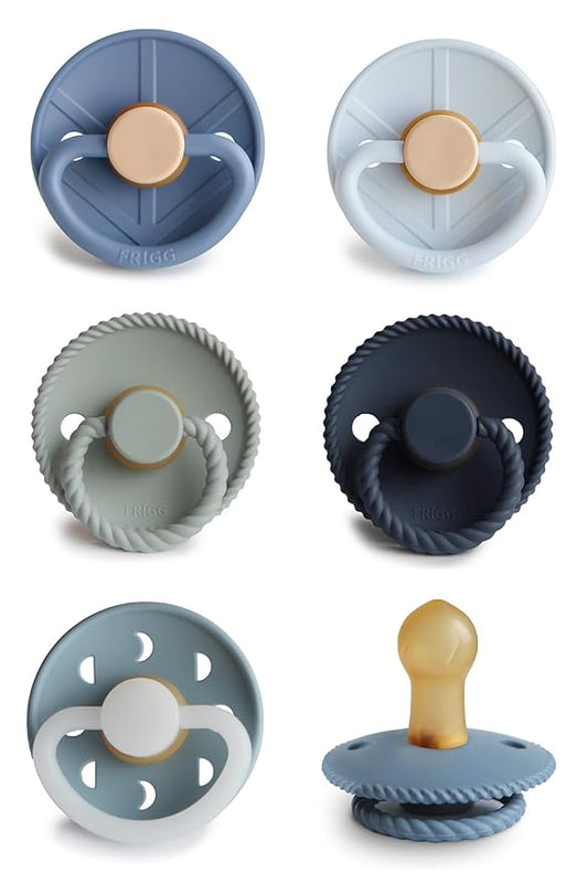 FRIGG Natural Rubber Baby Pacifier 6-Pack Endless Sea | Made in Denmark | BPA-Free (0-6 Months)