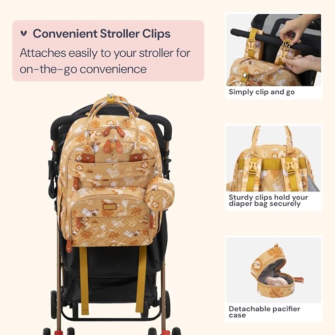 BabbleRoo Diaper Bag Backpack - Baby Essentials Travel Tote - Multi Function Water Resistant Diaper Bag, Travel Essentials Baby Bag with Changing Pad, Stroller Straps & Pacifier Case - Unisex, Safari