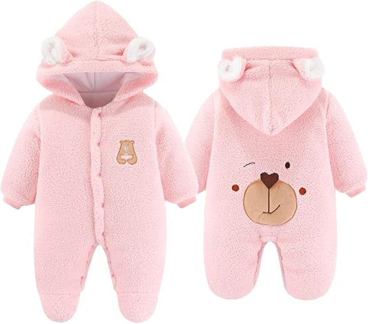 XIFAMNIY Newborn Fleece Footie Jumpsuit Hooded Warm Thicken Winter Outwear Snowsuit for Baby Girls and Boys