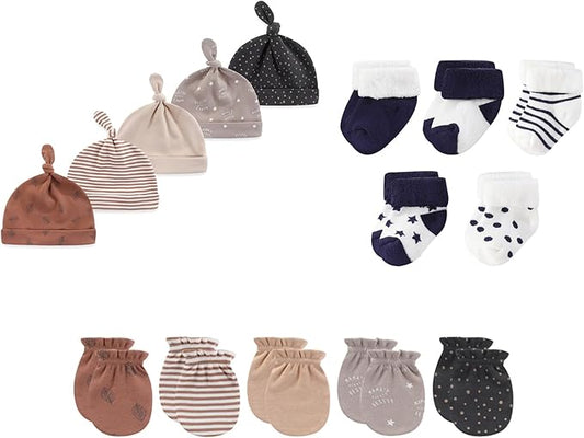 15 Pack Unisex New Born Boy Girls Hats Mittens Socks Sets Cotton Soft Infant Accessory 0-6 Months Baby Essentials