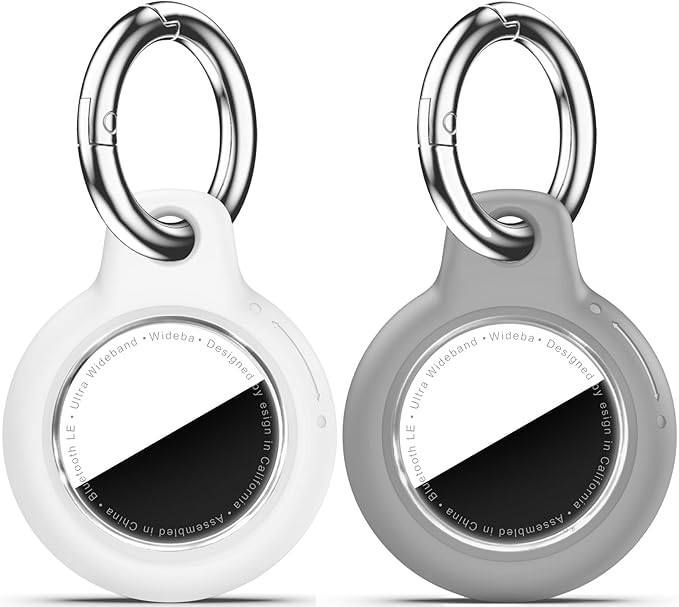 Upgrade Waterproof 2 Pack Airtags Holder with Apple Airtags Keychain, Hard PC Air Tag Case, Anti-Scratch & Shock Air tag Holder, Men's Women's Keyrings & Keychains-White+Grey