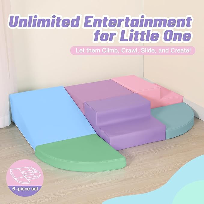 6-Piece Foam Climbing Blocks for Toddlers: Colorful Climbing Gym PU Leather Baby Foam Building Blocks Indoor Toy