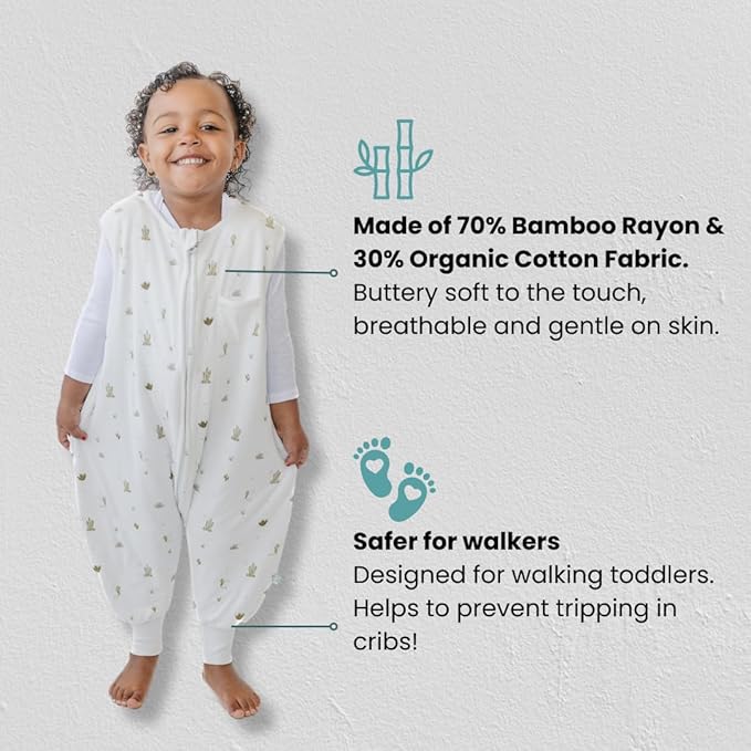 Tealbee DREAMSUIT: Toddler Sleep Sack with Feet 2T 3T - 0.8 TOG Lightweight Baby Wearable Blanket for Walkers - Rayon Made from Bamboo, Organic Cotton Sleeping Bag (2T-3T) - Cactus