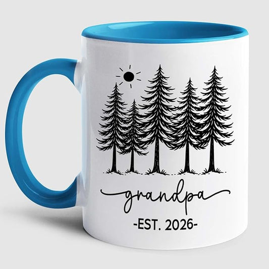 Grandpa EST 2026 Accent Coffee Mug, Personalized Grandpa Mug Gift For Soon To Be Grandfather Pawpaw, Customized Name Grandad White Cup 11 15 Oz, New Grandfather Pregnancy Announcement Ceramic Cup