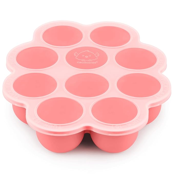 KeaBabies Silicone Food Freezer Trays with Lid, 2oz x 10 Pods Baby Food Storage Containers, Easy Puree Meal Prep, Breast Milk Silicone Freezer Molds, Dishwasher,Microwave Safe,BPA-Free(Blossom)
