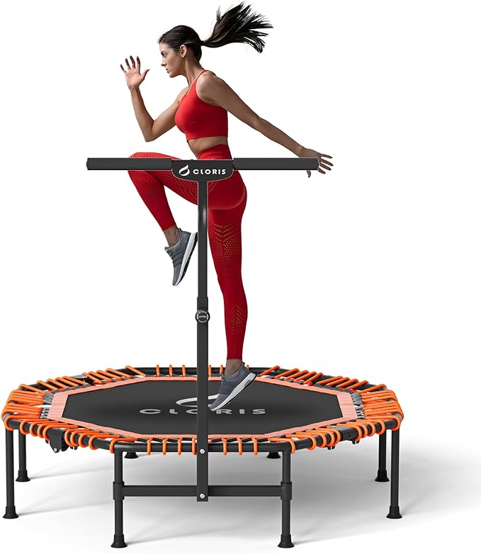 CLORIS 38in/48in Folding Trampoline - Max Load 220lbs / 450lbs Mini Trampoline Rebounder Trampoline for Adults with Adjustable Foam Handle, with safty Padded Cover Best Gift for Kids/Adult