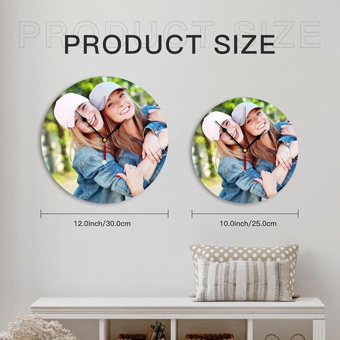 Generic Custom Clocks for Walls Personalized Picture Hanging Time Clocks Silent Non Ticking Round Decoration for Kitchen Family Friends Gifts, 10inch-25cm