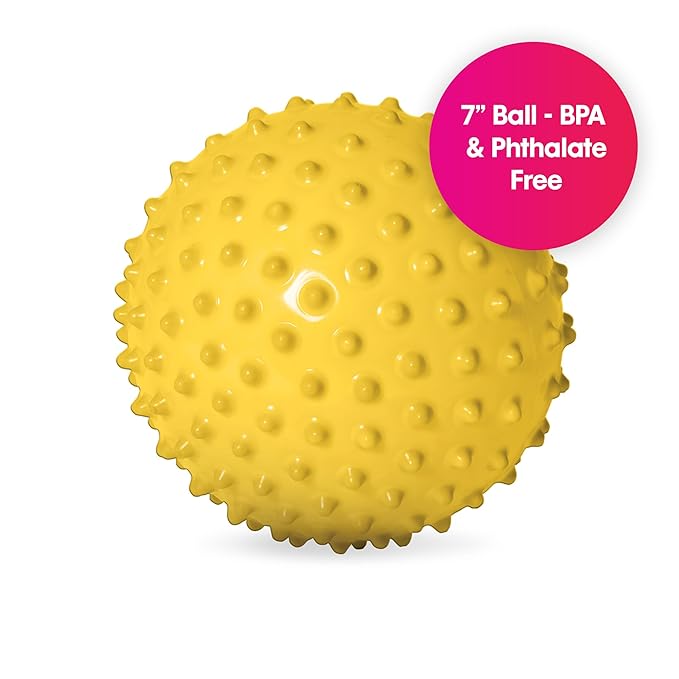 Edushape Original Sensory Ball for Baby - 7" Deflated with Pump, Yellow, Enhances Gross Motor Skills for Kids 6 Months & Up