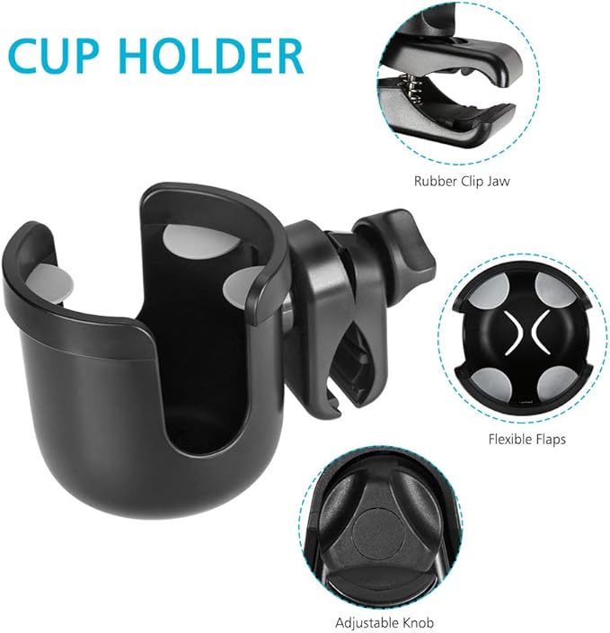Accmor Stroller Cup Holder, Universal Cup Holder, Bike Cup Holder, 360° Rotatable Large Caliber Drinks Holder for Stroller, Bike, Wheelchair, Walker, Black