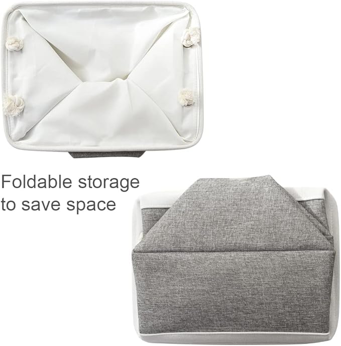 Storage Basket for Shelves - 17X15X12 inch 2 Pack Fabric Cube Storage Bin Collapsible Baskets for Organizing with Rope, Storage Box for Cloth Decorative (White & Grey)