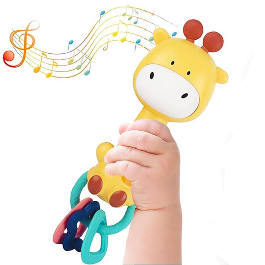 Baby Music Rattle, Teething Toys for Infants 6-12-18 Months Toddlers, Light-Up & Chew Sensory Toys for Baby Boy Girl Gifts (Giraffe)