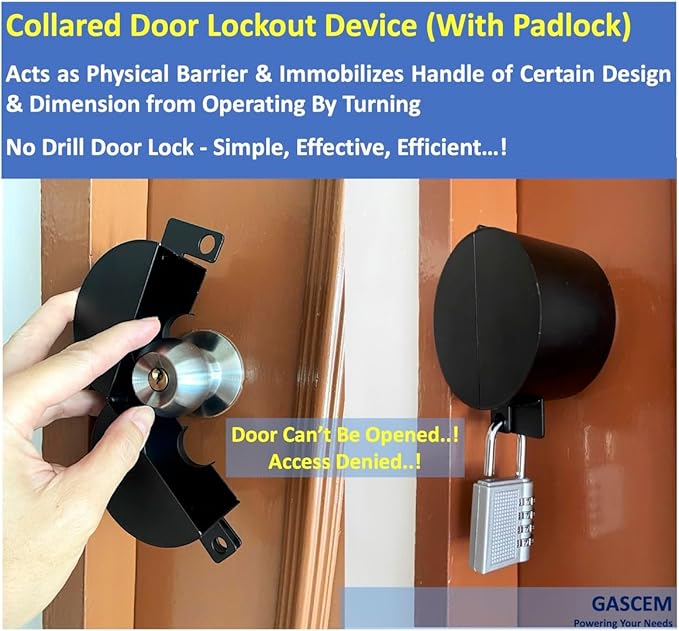 Door Knob Lockout Device. (Matt Black, 1 Padlock Included). Door Handle Lock - Prevents Doorknobs from Turning and Access to Keyhole. Childproof Door Knob Cover.