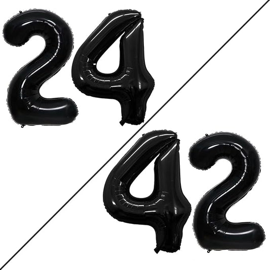GOER Number 24 Balloons for 24th Birthday Party Decorations,42 Inch Jumbo Foil Helium 42 Balloons for 42nd Birthday Party Decoration (Black)
