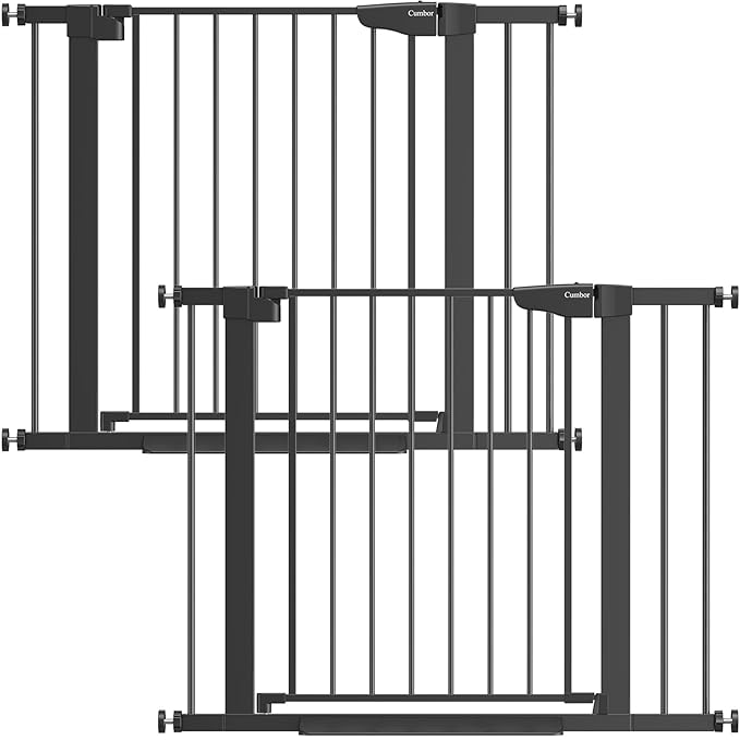 Cumbor 2 Pack 29.7-40.6" Baby Gate for Stairs, Mom's Choice Awards Winner-Dog Gate for Doorways, Pressure Mounted Self Closing Pet Gates for Dogs Indoor, Safety Child Gate with Easy Walk Thru Door