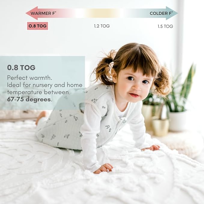 Tealbee DREAMSUIT: Toddler Sleep Sack with Feet 2T 3T - 0.8 TOG Lightweight Baby Wearable Blanket for Walkers - Rayon Made from Bamboo, Organic Cotton Sleeping Bag - Croissant