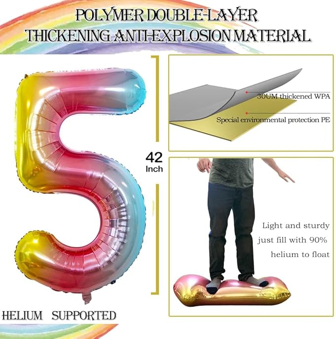 GOER Gold Foil Balloons Number 5,Huge Number Balloons for 5th 15th 25th 35th 45th Birthday Party Supplies Anniversary Decorations (3 pcs,42 inch,32 inch,16inch)