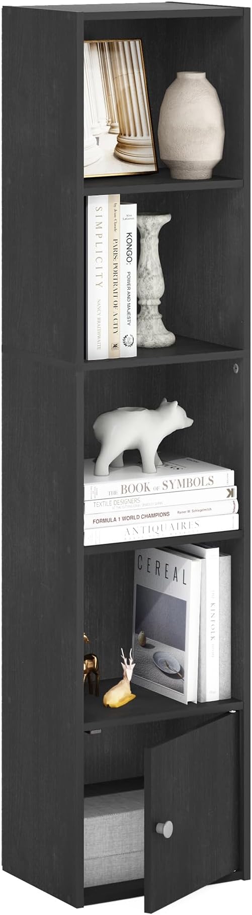 Furinno Luder Shelf Bookcase with 1 Door Storage Cabinet, Blackwood
