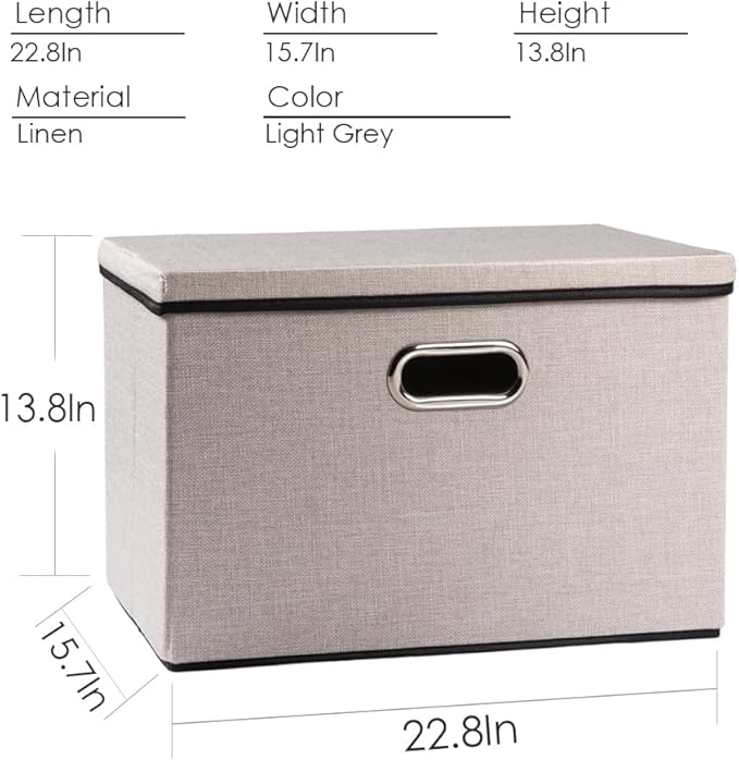 PRANDOM Extra Large Collapsible Storage Bins with Lids [5-Pack] Linen Fabric Foldable Storage Baskets Boxes Organizer Containers Cube with Cover for Bedroom Closet Office Nursery (22.8x15.75x13.8)
