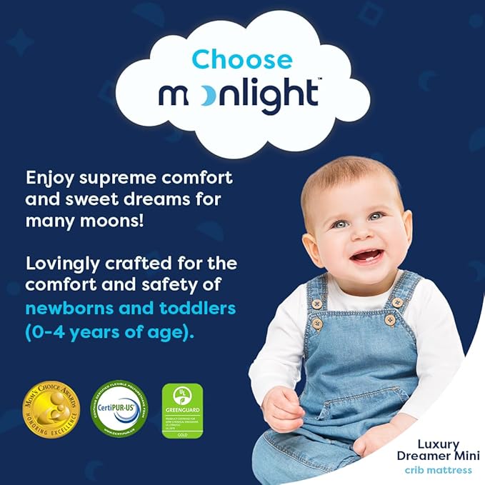 Moonlight Slumber Luxury Dreamer Mini Crib Mattress – Dual-Sided Baby and Toddler Mattress with CoolGel Foam, Waterproof and Hypoallergenic Cover, 5" Foam, Mini Crib Size, 24x38x5, Made in USA