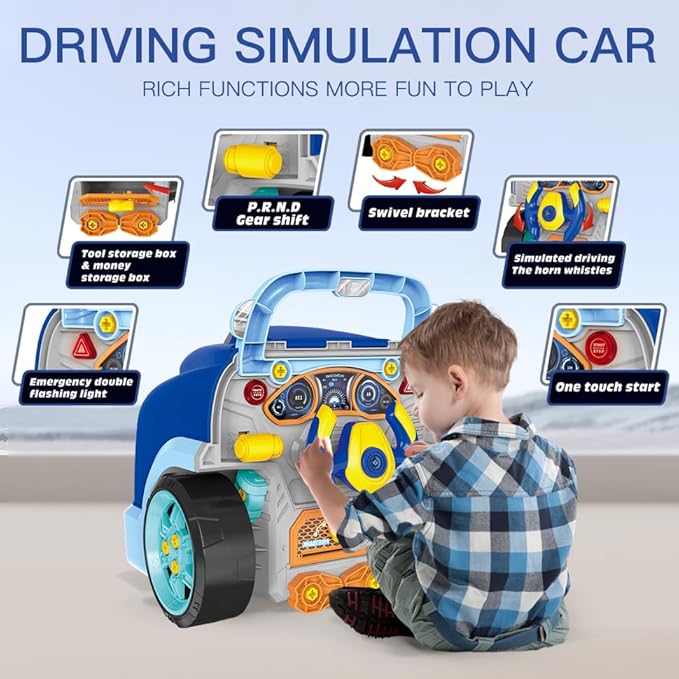 Interactive Truck Engine Toy with Removable Parts - Lights, Sounds, and Fun for Young Mechanics -Unleash Their Creativity and Motor Skills with This Truck Engine Toy (Bule)