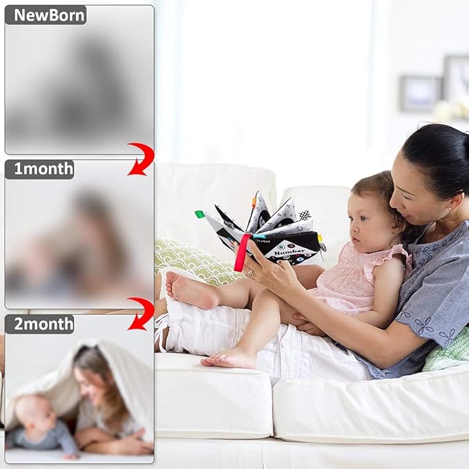 teytoy Baby Soft Cloth Book Set 6 PCS, Black and White High Contrast Baby Activity Crinkle Books for 0 3 6 9 12 Months Newborn Infants Babies Boys and Girls Early Educational Learning Toys