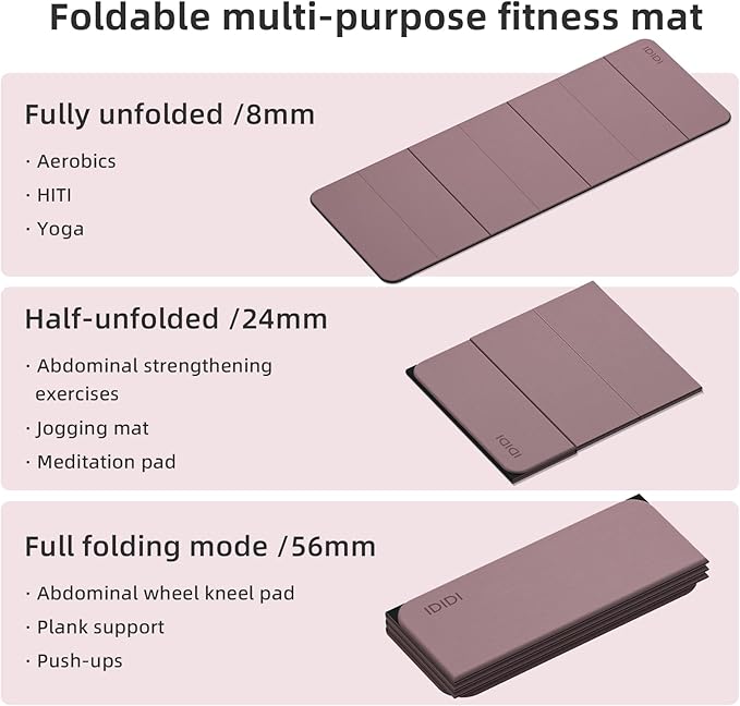 Foldable Yoga Mat Extra Thick 0.32 Inches Eco-Friendly POE Material, Non-Slip Design Fitness Mats, Multi-Purpose Workout Mats For Studio or Home Use (70 x 24 x 0.32 inches）