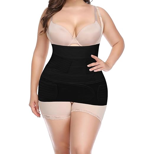 2 in 1 Postpartum Belly Band Wrap Black, C-Section Support Belt Medium, Post Partum Support Recovery Waist/Pelvis Belt, Hysterectomy Belly Band Binder Girdle Stomach