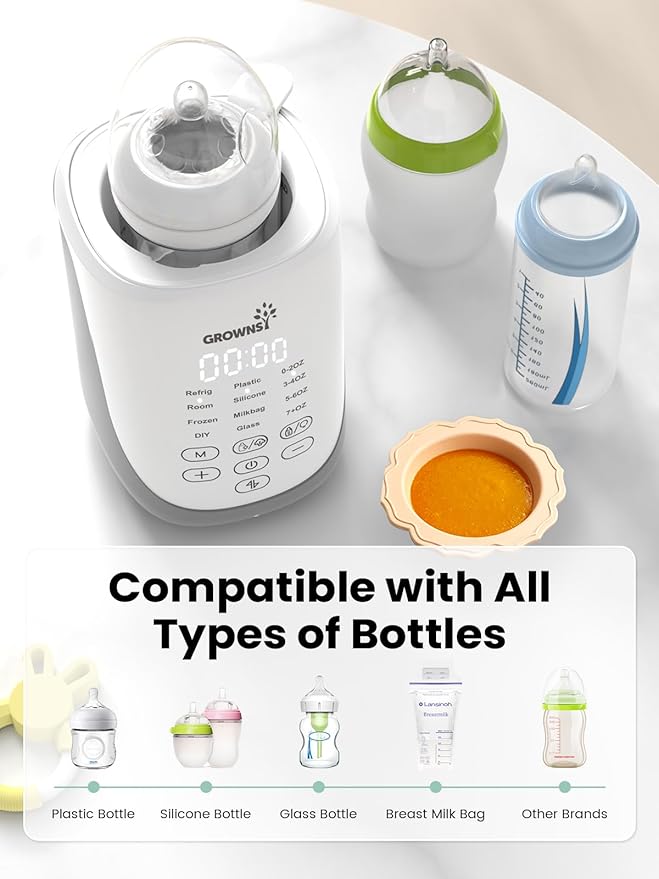 GROWNSY Nutri Bottle Warmer with Innovative Auto-Lift Feature, 10-in-1 Fast Baby Bottle Warmer with Night Light, Retain Nutrients Milk Warmer for Breastmilk&Formula
