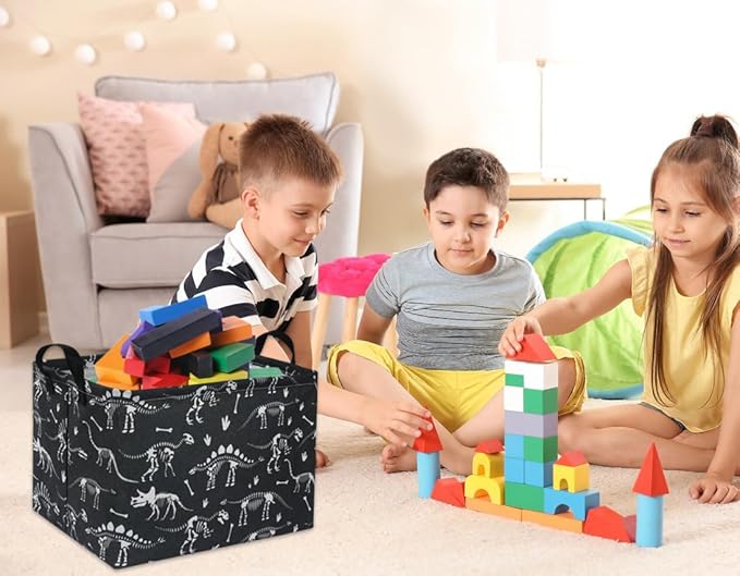 HIYAGON Rectangular Dinosaur Basket Empty Cute Storage Bin Organizer Box Dinosaur Room Decor for Books(Black Dinosaurs)