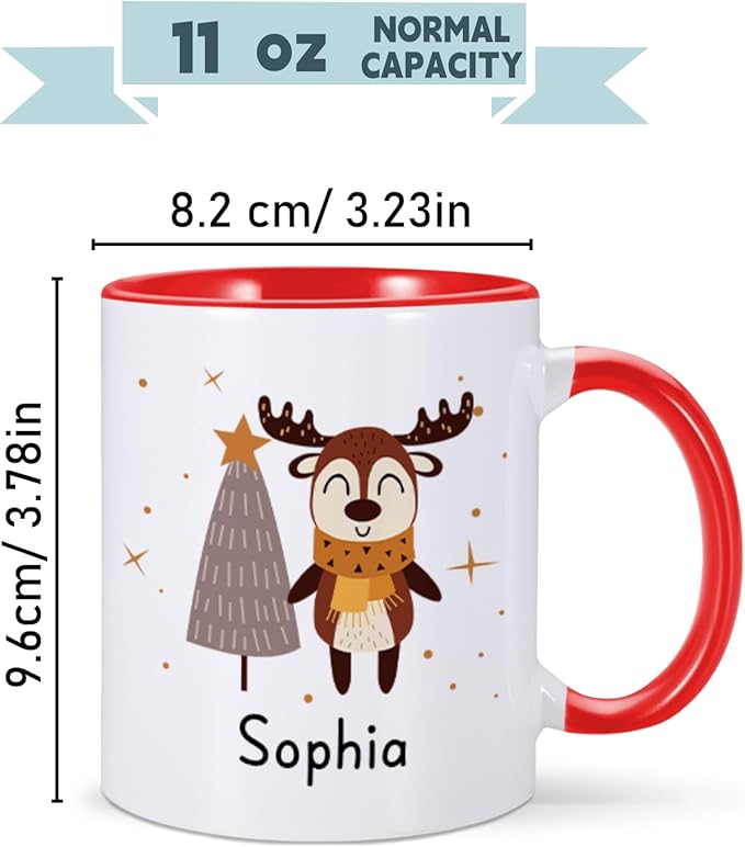 Christmas Gifts for Kids, Personalized Name Christmas Coffee Mug, Cute Hot Chocolate Cocoa Mug, Winter Holiday Cups for Children, Customized Christmas Birthday Gifts for Women Families Friend