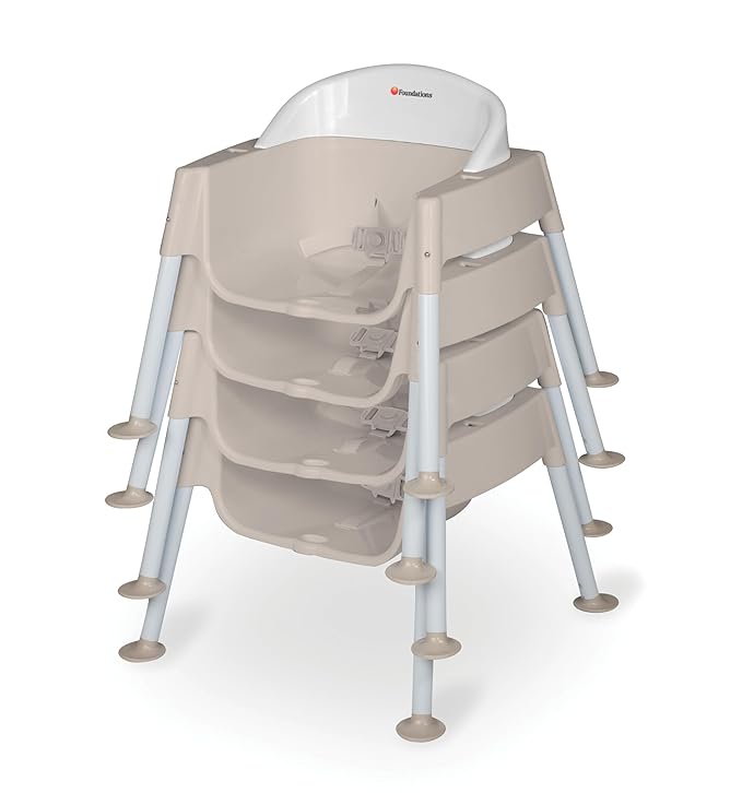 Foundations Secure Sitter Feeding Chairs Multipack, No-Tip Feet, 3-Point Adjustable Harness, Removable Tray, Easy to Clean, Stackable Feeding Chairs, 3 Pack (9 inch)