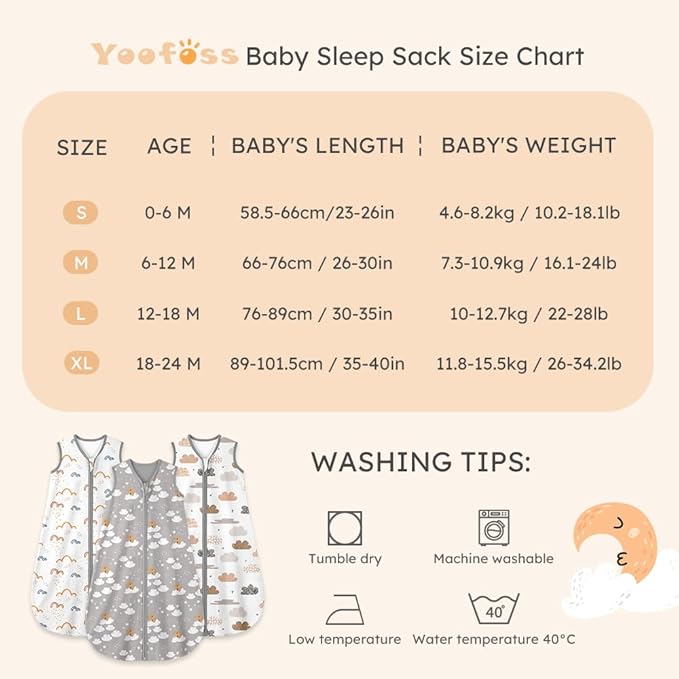 Yoofoss Baby Sleep Sack 6-12 Months Wearable Blanket for Babies 100% Organic Cotton 2-Way Zipper TOG 0.5 Toddler Sleeping Sack 3 Pack, Comfy Lightweight Sleep Sacks