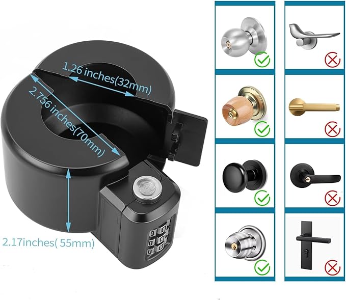 Door Knob Lock Combination Out Device Cover to The Doorknob/Faucet/Water Valve Hose Lock, Temporary Door Handle Combination Lock, Prevents Turning of Door Knob and Access to Keyhole