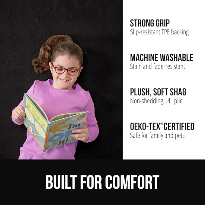 GORILLA GRIP Ultra Soft Washable Area Rug, 6x9, Stain and Slip Resistant Plush Thick Carpet for Bedroom Living Room, No Shed Floor Rugs, Pet Friendly, Dorm Essentials, Kids Nursery Home Decor, Black