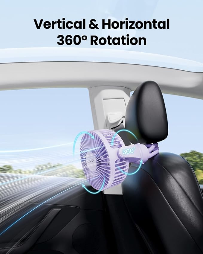 Gaiatop Mini Electric Fan with 360 Rotation, 5.5mm Gaps, Rechargeable Battery, 3 Speeds, Purple