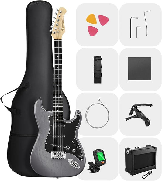 DONNER DST-80 Electric Guitar 39” Beginner Electric Guitar Kit with Amp, Classic SSS Pickup Complete with Gig Bag, Tuner, Capo, Strap, Picks, and Free Online Lessons
